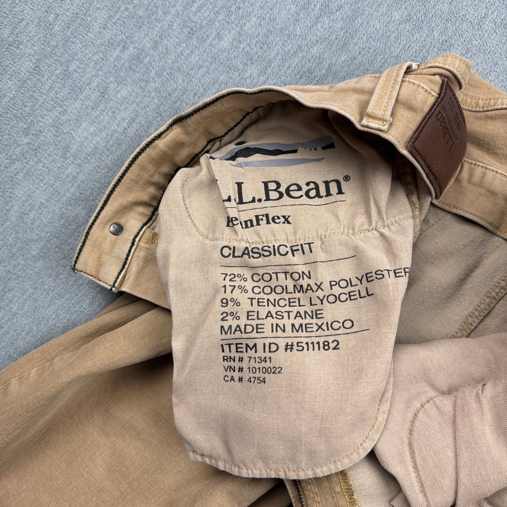 LL Bean Beanflex Jeans Mens 34X28 Tan Classic Fit Straight Leg Pants 511182 - Picture 2 of 13